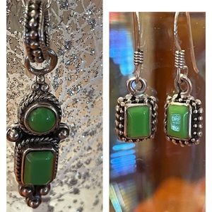 Rare lime green turquoise and sterling pendant and earrings
